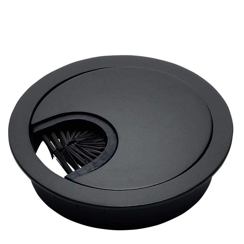Desunia Matte Black Metal Cable Grommet | 2 Piece "Lock in" Feature with "Brush" Opening for Management of Office & Computer Desk Wires | 60mm (2 3/8") Hole Opening | 1 Pack - Image 1